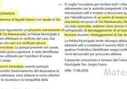 ALIFE. Liquido bianco nel canale Via Marmaruolo e canale adiacente il depuratore comunale, l’amministrazione comunale arriva alla conclusione che sia stato sversato appositamente: partita la caccia all’uomo.